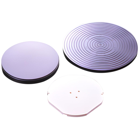 Chucks, integrated mirrors and components for positioning tables made of technical high-performance ceramics in blue and white
