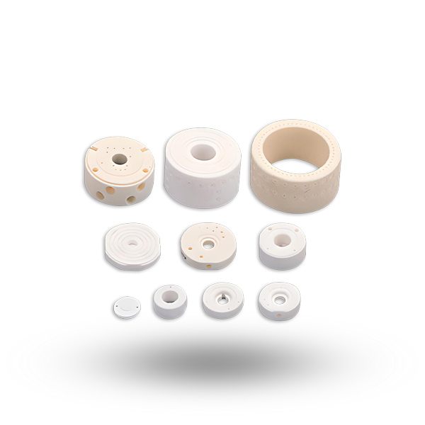 10 beige Dosierventile aus technischer Keramik in verschiedenen runden Ventilformen