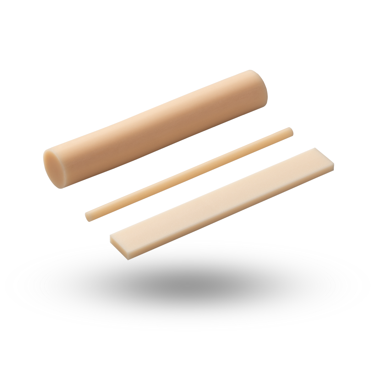 Cremefarbene Stäbe, Bänder, Barren in verschiedenen Formen aus technischer Keramik