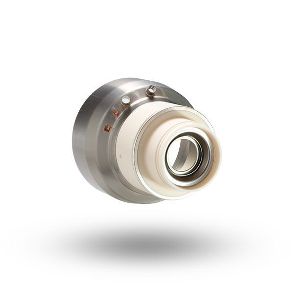 Round X-ray image intensifier housing made of ceramic-metal composite and several connections in the housing
